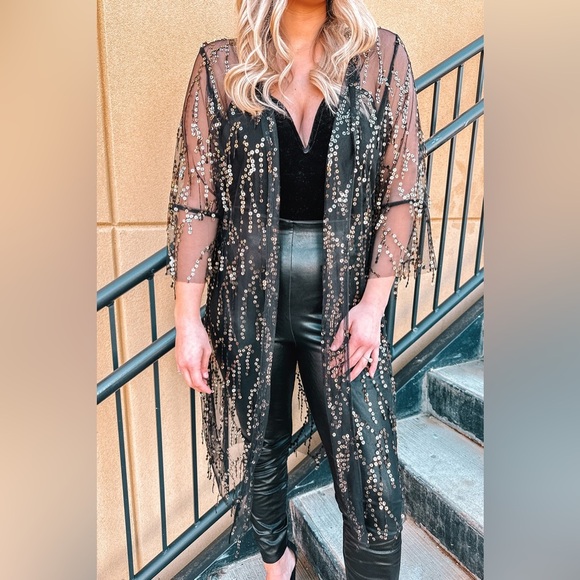 Sequin Open Front Sheer Cardigan - Picture 7 of 8